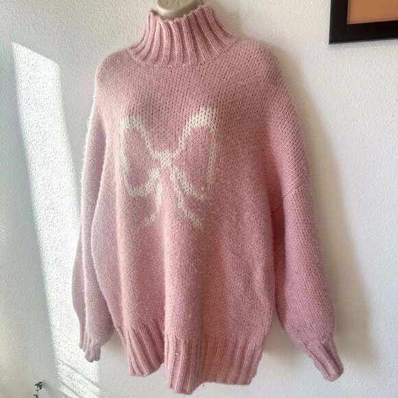 Lisa Says Gah Baby Pink Cece Turtleneck Bow Sweater XL 2X XXL Plus Size - Picture 5 of 11